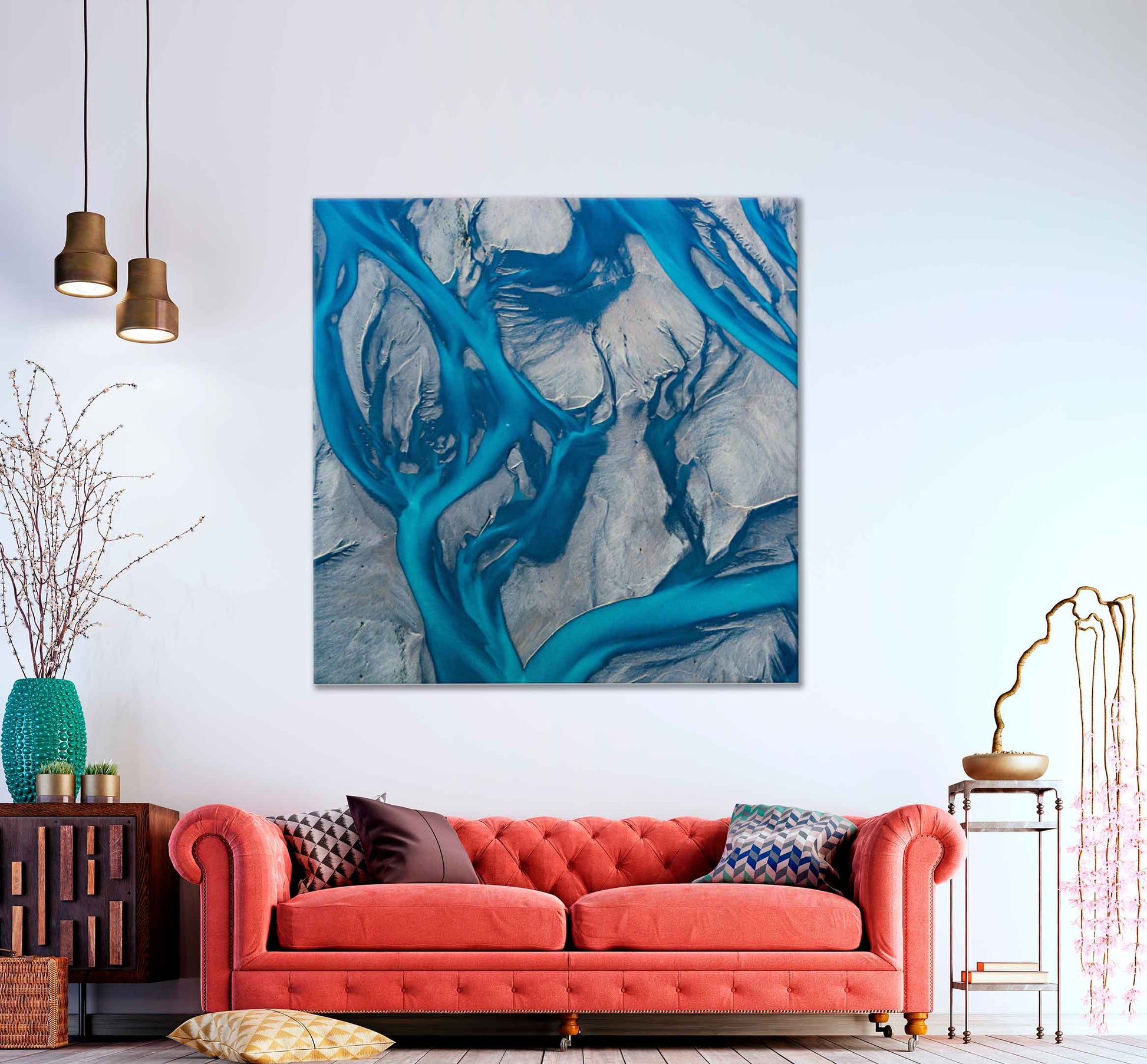 Square Canvas Blue Braided Rivers Abstract High Quality Print 100% Australian Made