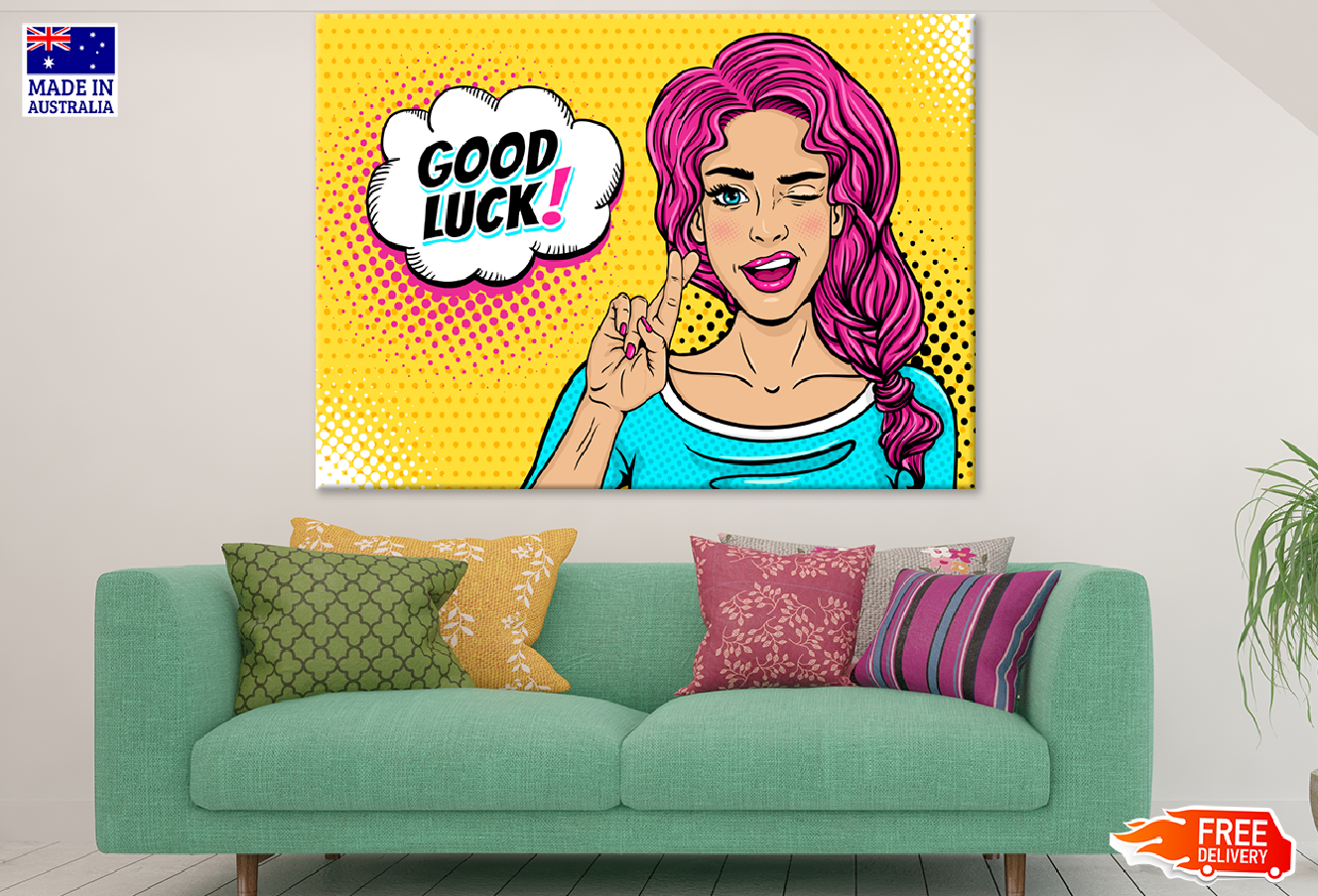 Good Luck Quote & Happy Girl Illustration Print 100% Australian Made