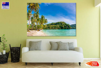 Sandy Beach & Palm Tree Blue Sky View Photograph Print 100% Australian Made