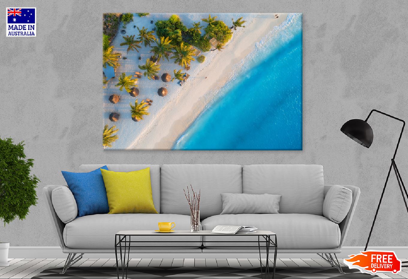 Umbrellas & Trees on Sea Aerial View Photograph Print 100% Australian Made