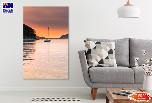 Boat On Sea & Sunset View Print 100% Australian Made
