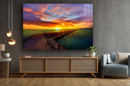 Breakwater Sunset Sky Print Tempered Glass Wall Art 100% Made in Australia Ready to Hang