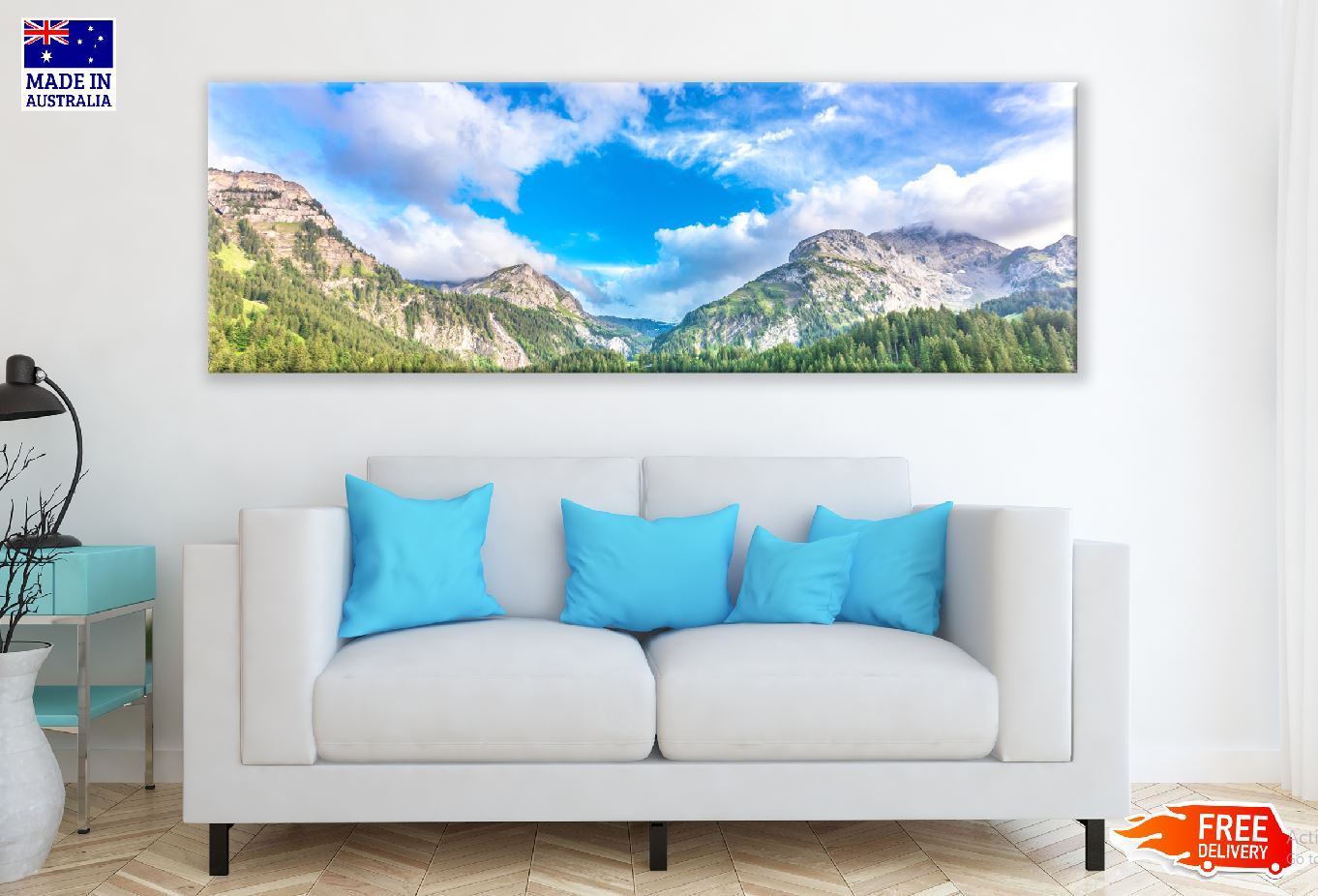 Panoramic Canvas Mountains Cloudy Sky Scenery High Quality 100% Australian Made Wall Canvas Print Ready to Hang