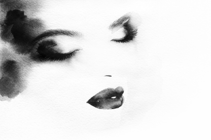 Young Girl Face with Black Lips B&W Watercolor Painting Print 100% Australian Made