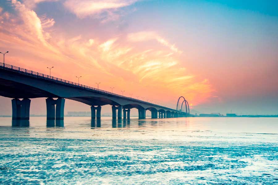 Bella Home Sunset & a Long Pier on the Sea Print Canvas Ready to hang