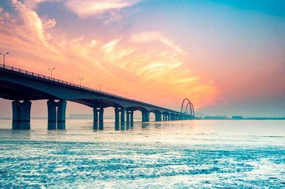 Bella Home Sunset & a Long Pier on the Sea Print Canvas Ready to hang