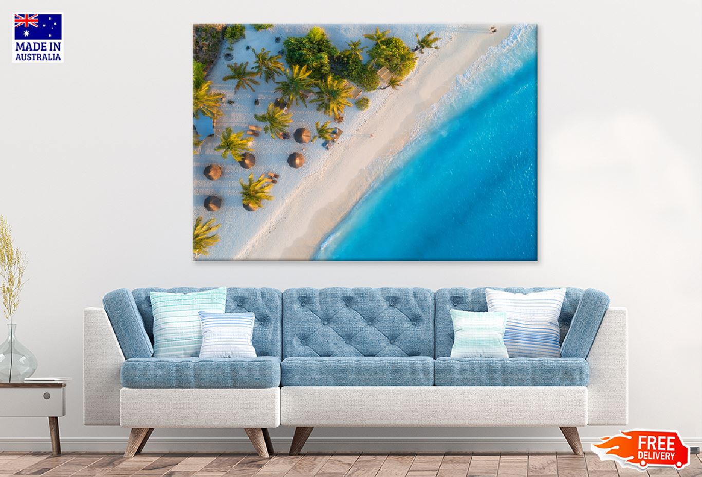 Umbrellas & Trees on Sea Aerial View Photograph Print 100% Australian Made