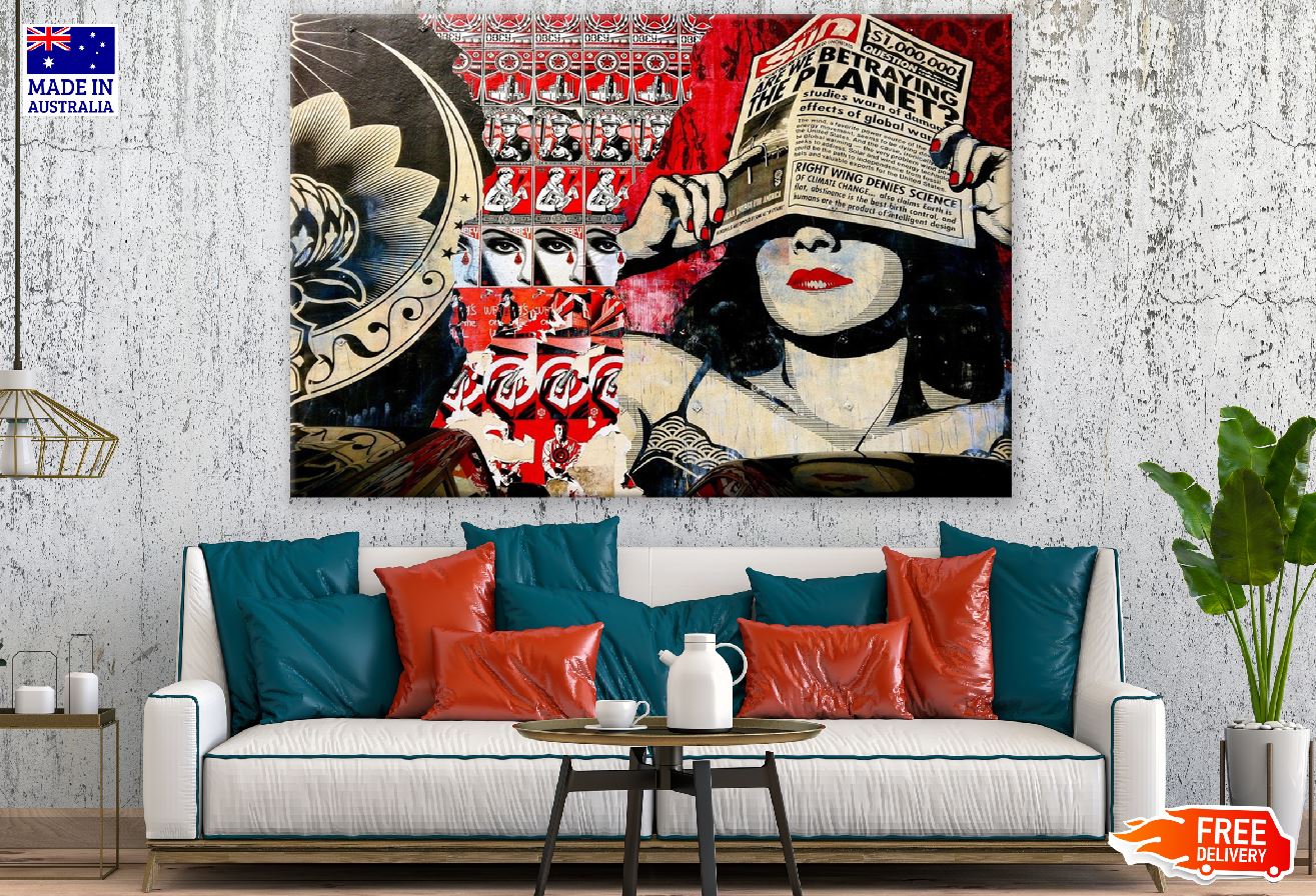 Makeup Girl with Newspaper Graffiti Painting Print 100% Australian Made