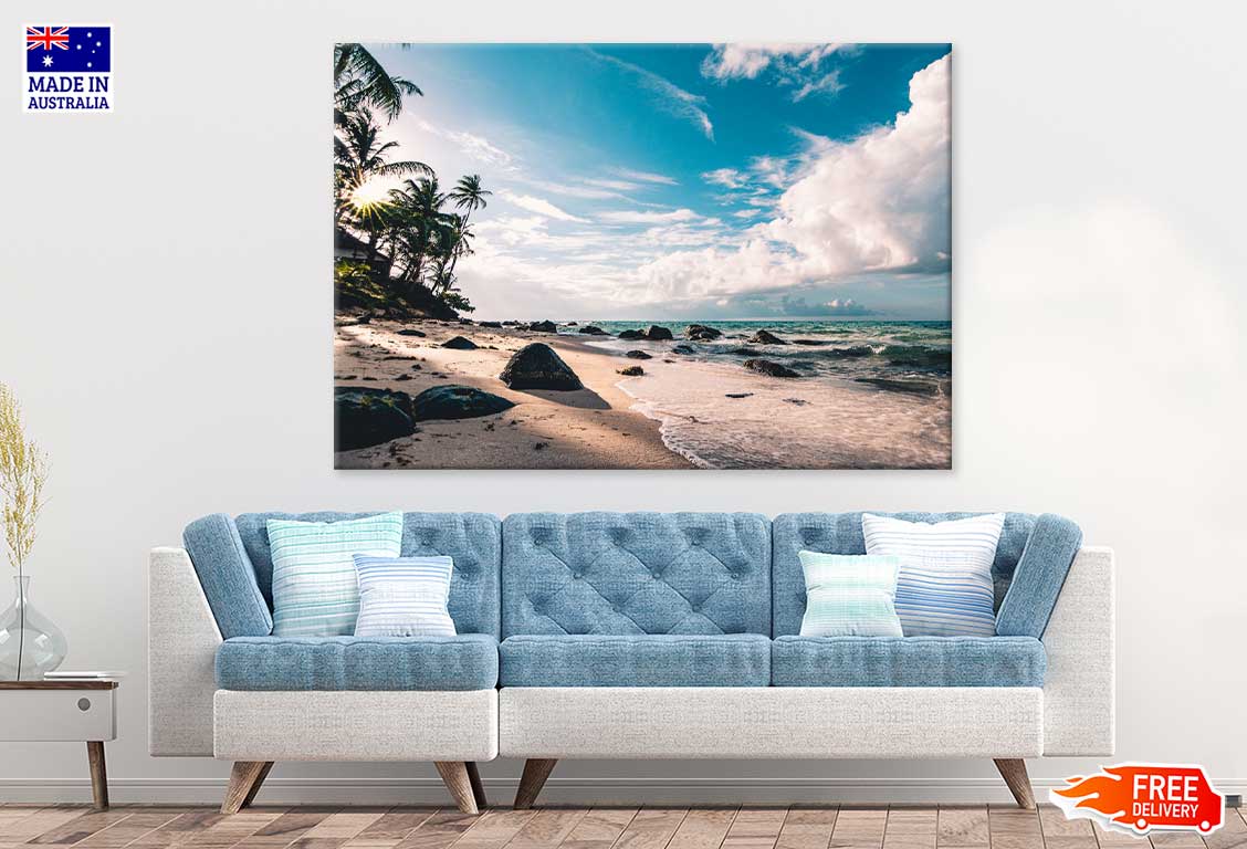 Rocky Seashore Beach & Blue Sky View Photograph Print 100% Australian Made