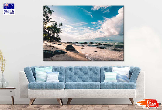 Rocky Seashore Beach & Blue Sky View Photograph Print 100% Australian Made