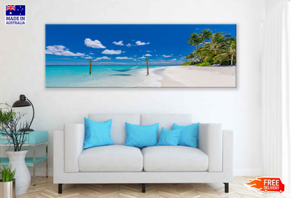 Panoramic Canvas Hammock on Sea View Photograph High Quality 100% Australian Made Wall Canvas Print Ready to Hang