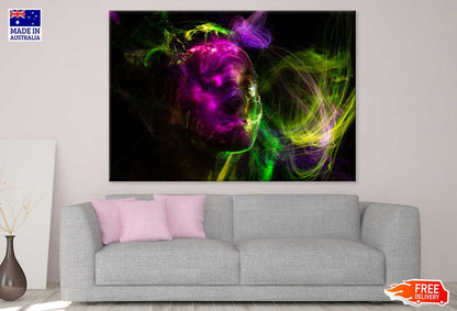 Purple Yellow & Green Digital Woman Face Abstract Design Print 100% Australian Made