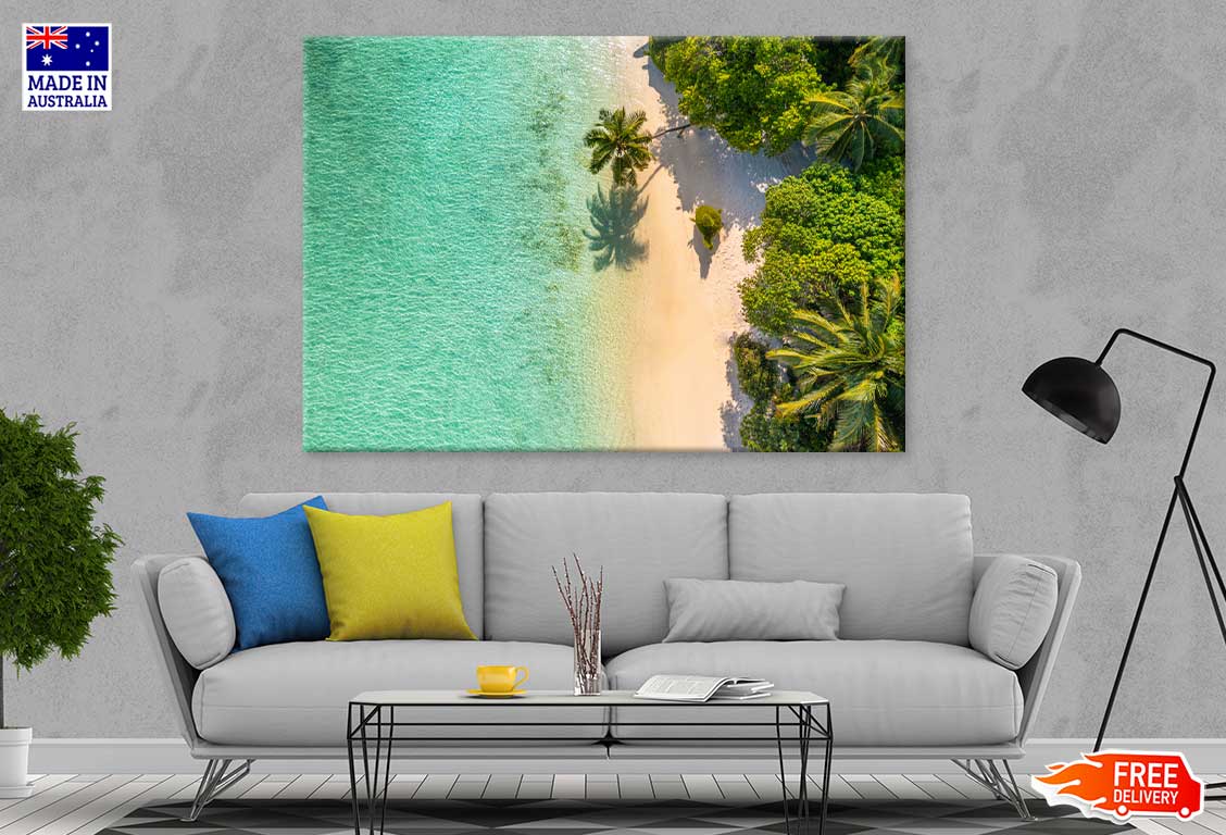 Aerial Top View Sand Palm Beach Photograph Print 100% Australian Made