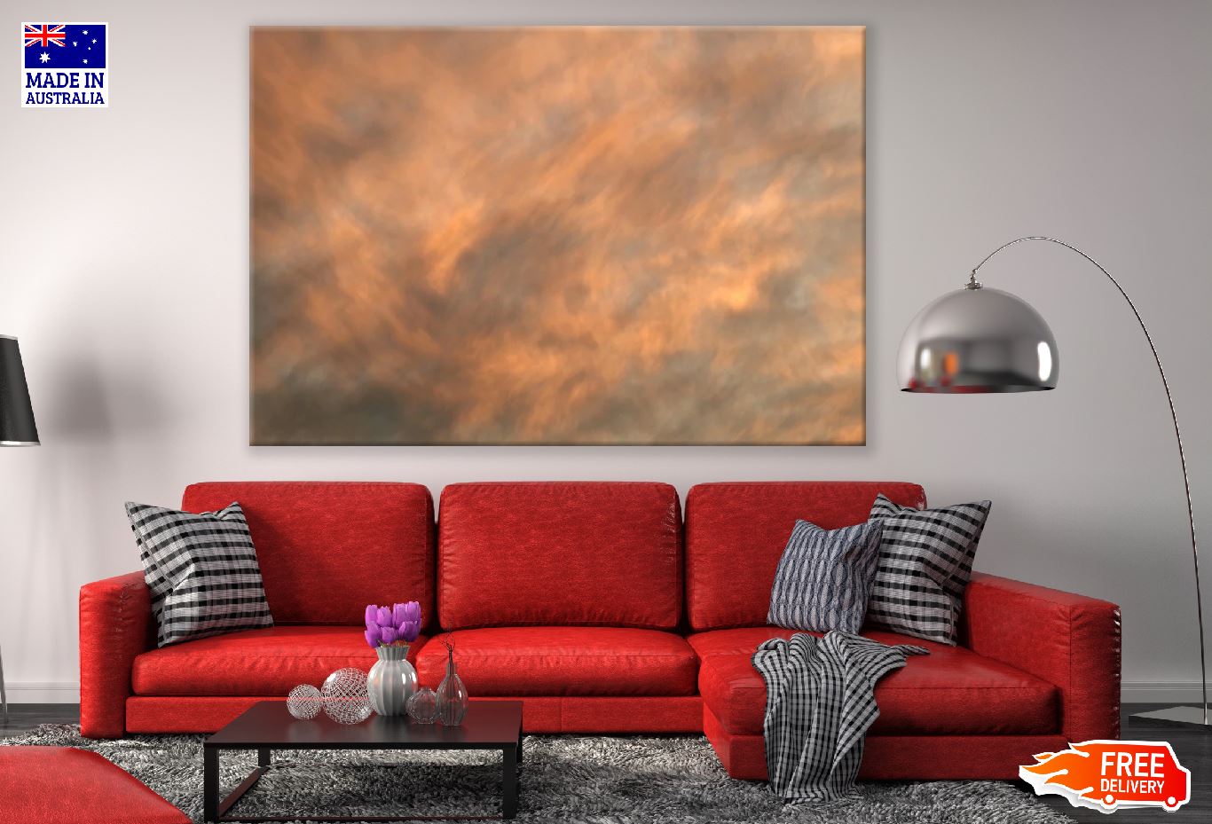 Grey & Orange Smoke Abstract Design Print 100% Australian Made