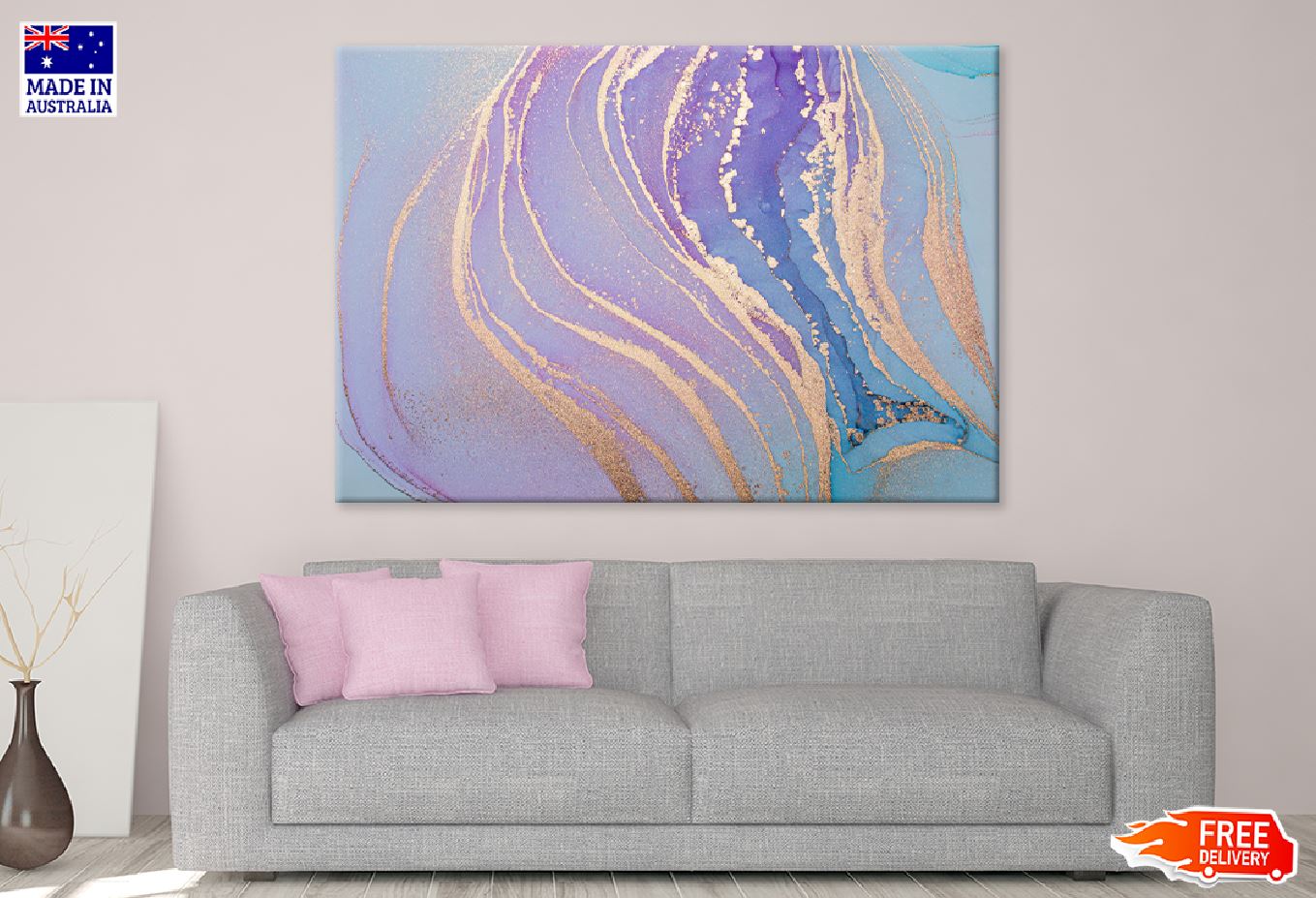 Pink Blue & Gold Lines Abstract Design Print 100% Australian Made