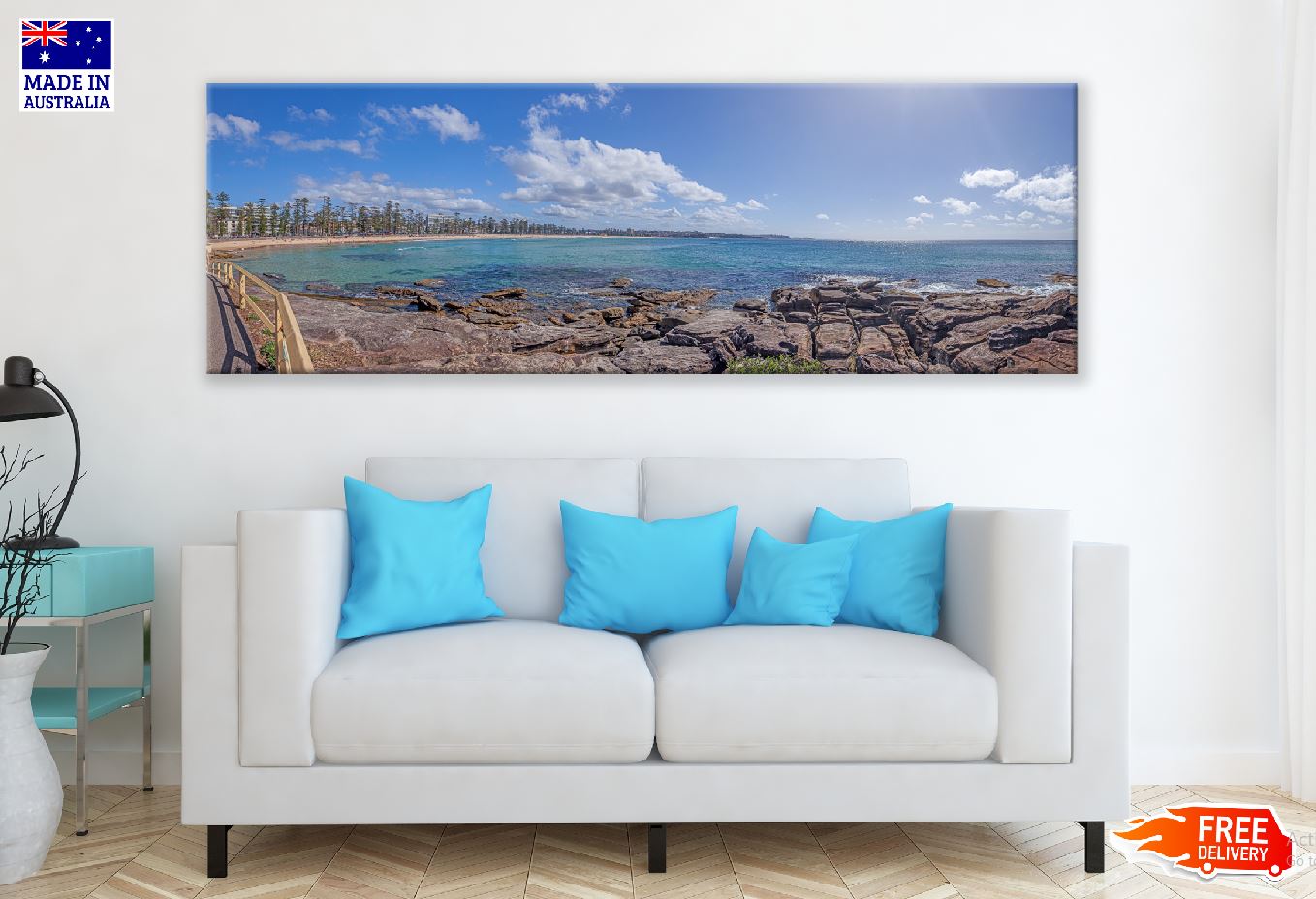Panoramic Canvas Rocky Manly Beach Photograph High Quality 100% Australian Made Wall Canvas Print Ready to Hang