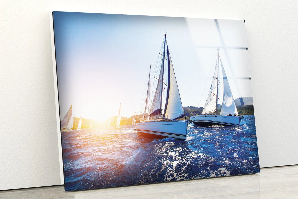 Boats on Sea Photograph Acrylic Glass Print Tempered Glass Wall Art 100% Made in Australia Ready to Hang