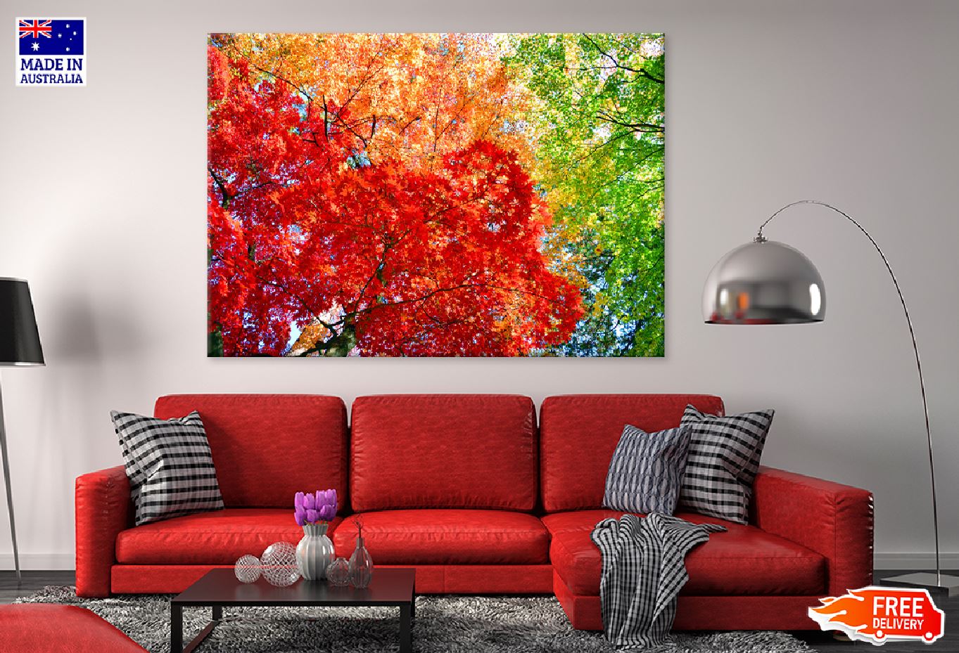 Red Orange & Green Autumn Trees Photograph Print 100% Australian Made