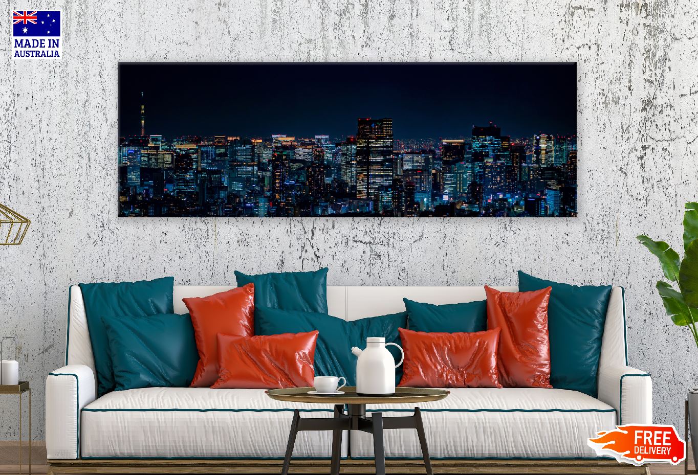 Panoramic Canvas Tokyo City Night View Photograph High Quality 100% Australian Made Wall Canvas Print Ready to Hang