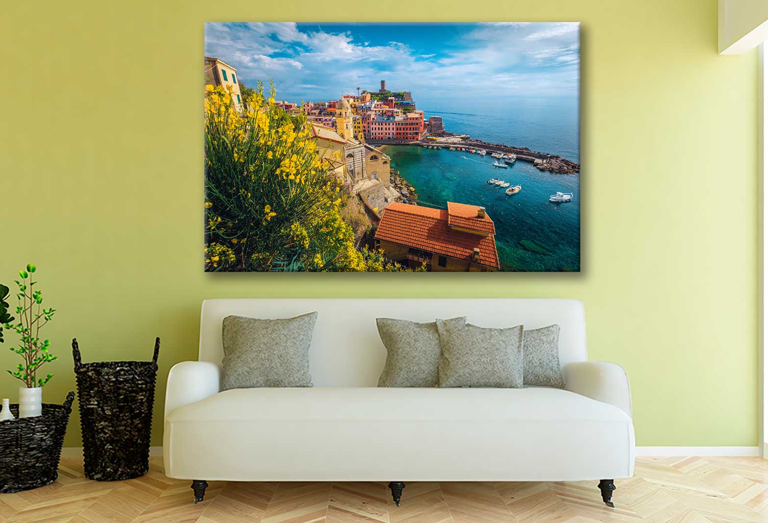 Bella Home Vernazza Resort & Harbor With Boats City Print Canvas Ready to hang