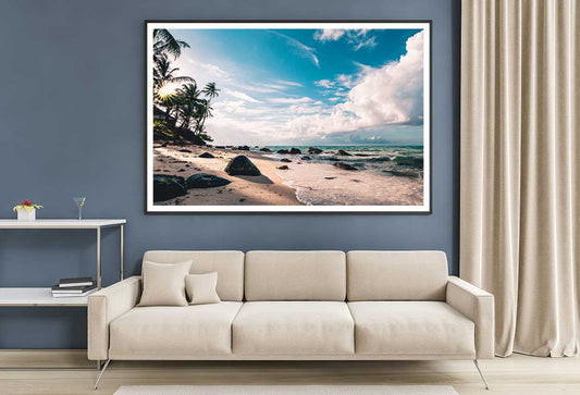 Rocky Seashore Beach & Blue Sky Photograph Home Decor Premium Quality Poster Print Choose Your Sizes