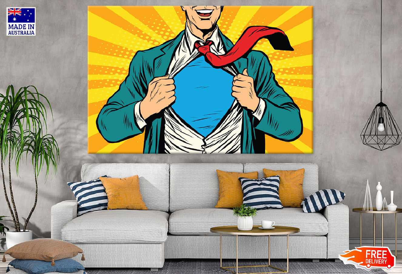 Super Hero Male Businessman Illustration Print 100% Australian Made
