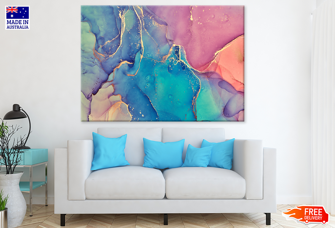 Pink Orange Blue & Gold Abstract Design Print 100% Australian Made