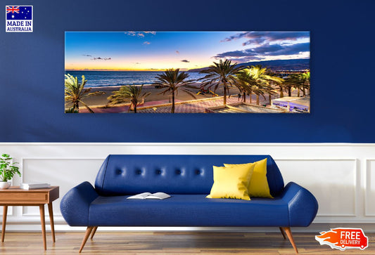 Panoramic Canvas El Zapillo Seashore Night View Photograph High Quality 100% Australian Made Wall Canvas Print Ready to Hang