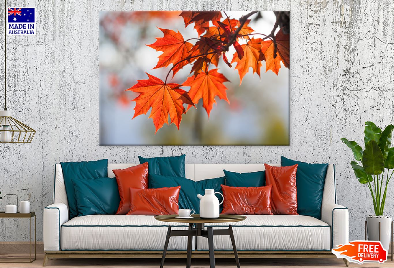 Red Maple Tree Leaves Branch View Photograph Print 100% Australian Made