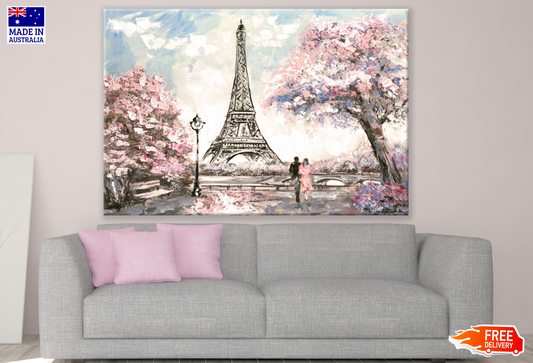 Eiffel Tower Paris & Flower Trees Painting Print 100% Australian Made