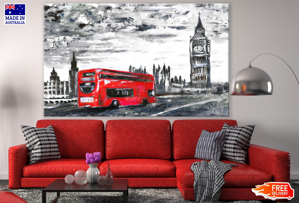 London Streets Red Bus Painting Print 100% Australian Made