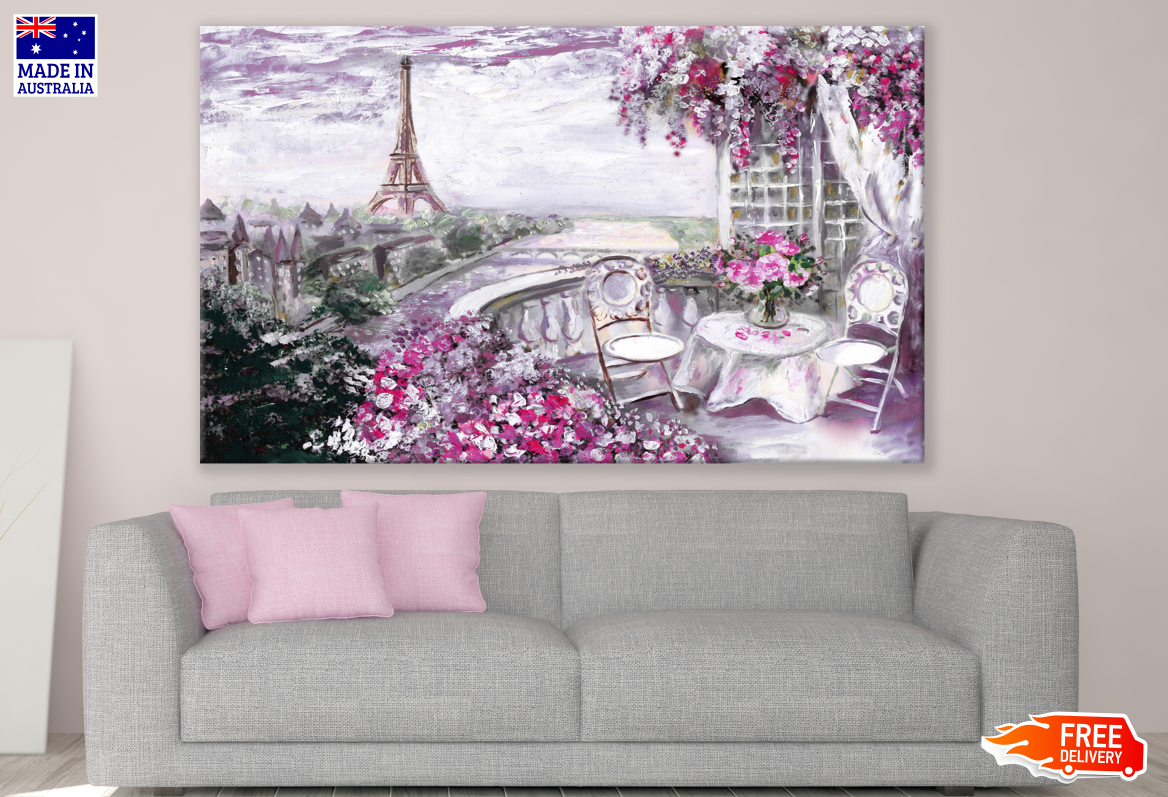 Eiffel Tower & Rose Flower Plants Painting 100% Australian Made