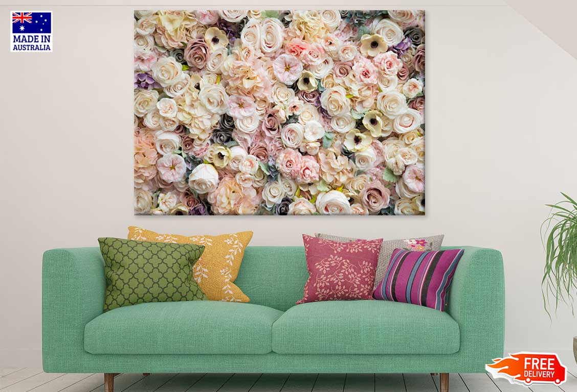 White Pink Roses Flower Wall View Photograph Print 100% Australian Made