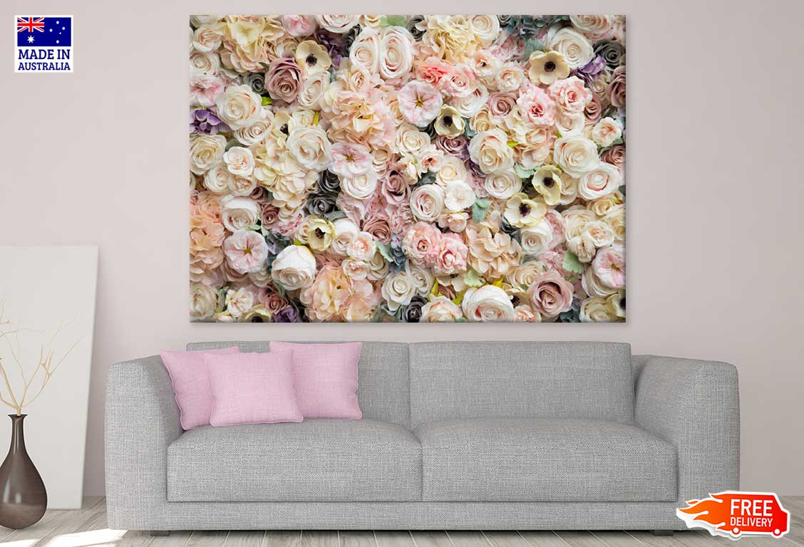 White Pink Roses Flower Wall View Photograph Print 100% Australian Made