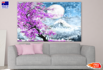 Blossom Tree & Snow Capped Mountain Painting Print 100% Australian Made