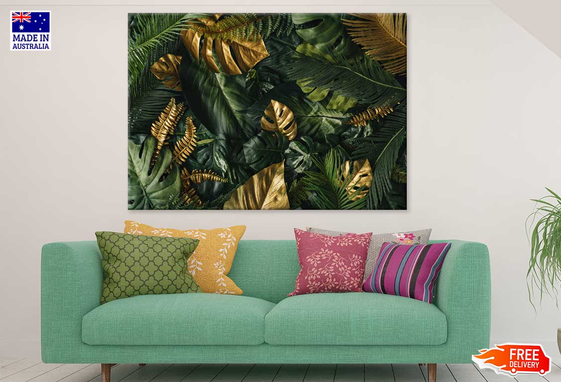 Green & Gold Leaves Closeup View Photograph Print 100% Australian Made