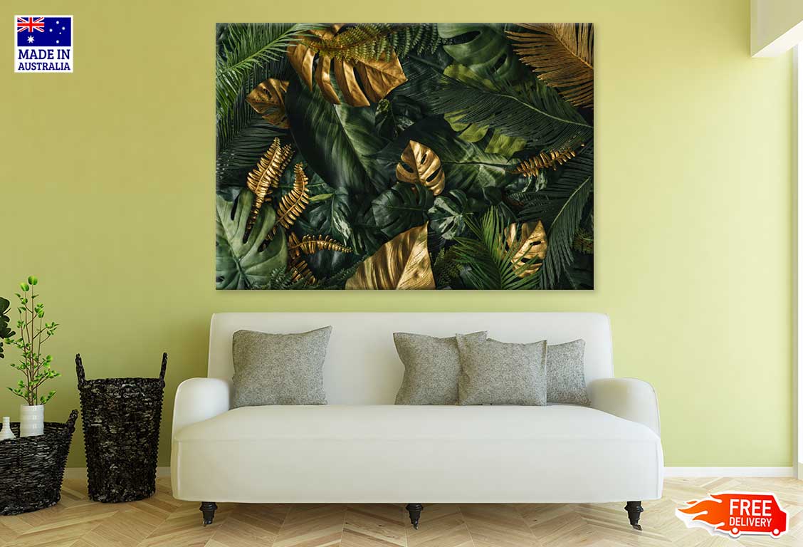 Green & Gold Leaves Closeup View Photograph Print 100% Australian Made