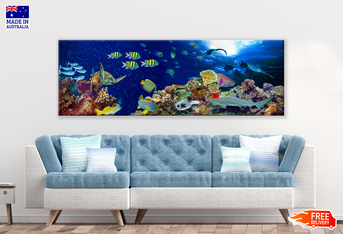 Panoramic Canvas Underwater Fish & Corals High Quality 100% Australian made wall Canvas Print ready to hang