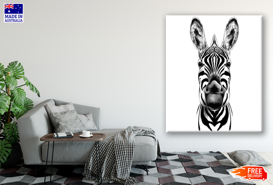 Zebra Face Portrait B&W Painting Print 100% Australian Made