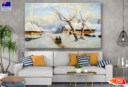 Houses & Trees Covered With Snow Painting Print 100% Australian Made