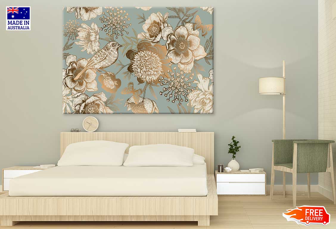 Japanese Flowers with Bird Illustration Print 100% Australian Made