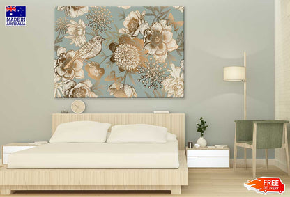 Japanese Flowers with Bird Illustration Print 100% Australian Made