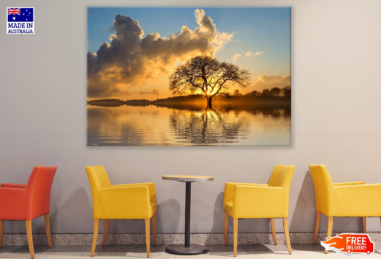 Lone Tree In Lake Sunset Photograph Print 100% Australian Made