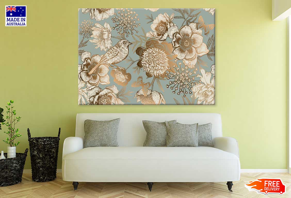 Japanese Flowers with Bird Illustration Print 100% Australian Made