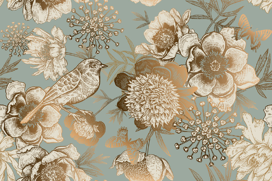 Japanese Flowers with Bird Illustration Print 100% Australian Made