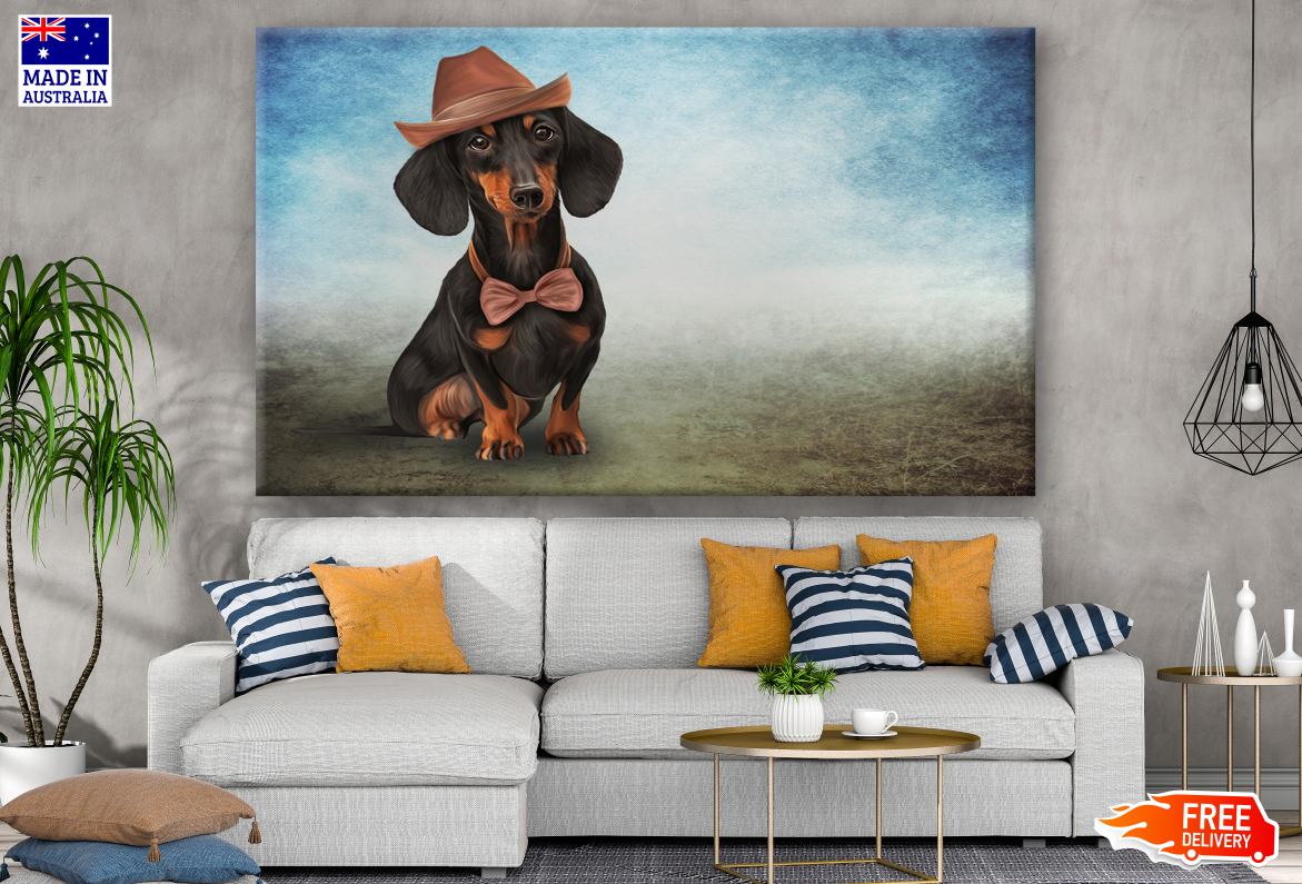 Dog with A Hat & A Bow Painting Print 100% Australian Made