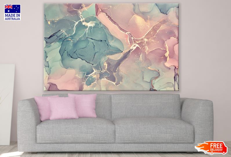 Blue Pink & Gold Abstract Design Print 100% Australian Made