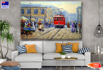 Tram Car & People In the City Painting Print 100% Australian Made