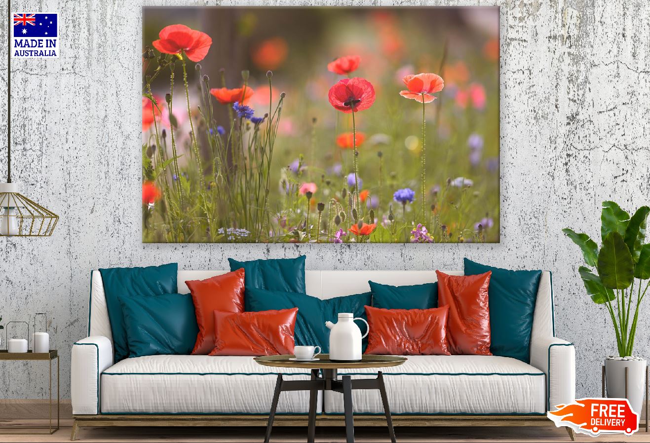 Red Poppy Flowers with Plants Sunset Photograph Print 100% Australian Made