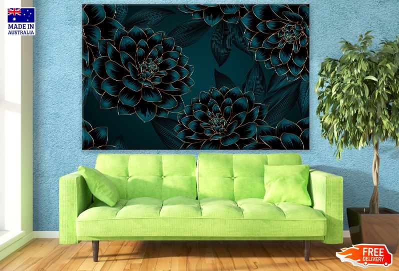 Green & Gold Abstract Flower Design Print 100% Australian Made